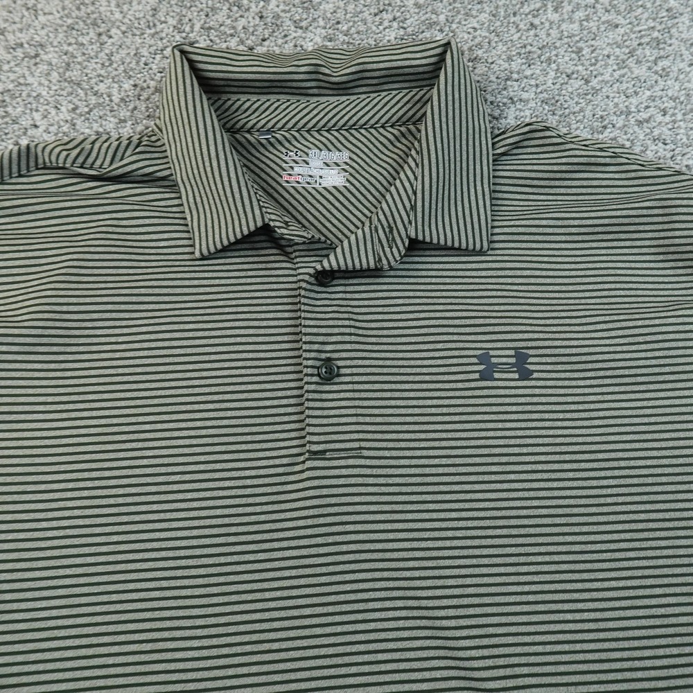 Under Armour Polo Shirt Mens 3XL Green Stripe HeatGear Golf Performance Stretch - Picture 3 of 13